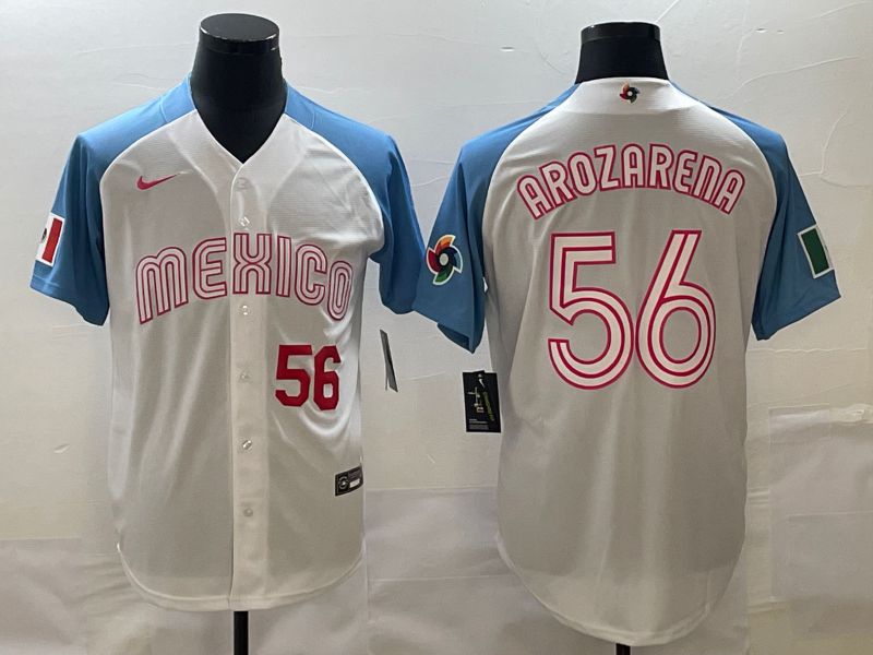 Men 2023 World Cub Mexico #56 Arozarena White blue Nike MLB Jersey18